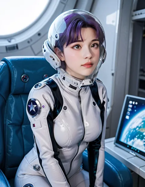 , (plugsuit:1.15), , eva helm, , indoors,masterpiece, best quality, 1girl, solo, {{{very short hair:1.7}}}, pread legs, , , short hair, ,(upper body:1.2)space helmet, space helmet,eva helm, spacesuit , astronaut), bubble helmet, space helmet, (1girl:1.1) w...