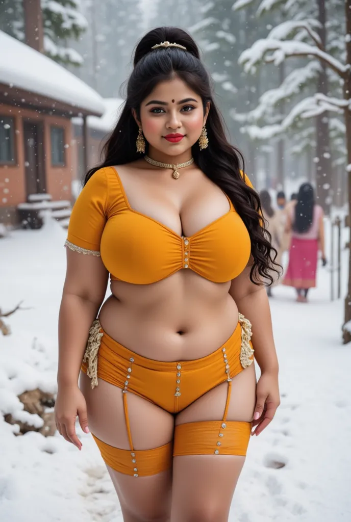   Thick,Outdoor image of 21yo in school school photo in school masterpiece, big thick hips,(photorealistic:1.7), best quality, thick wide hips, beautiful lighting ,A girl wearing traditional earrings and a neckpiece looking like beautiful indian girl,red l...