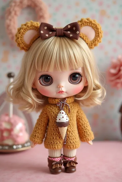   Blythe doll is wearing a、with a bow on her head。 Rilakkuma costume with chocolate and ice cream  。Candy Country 