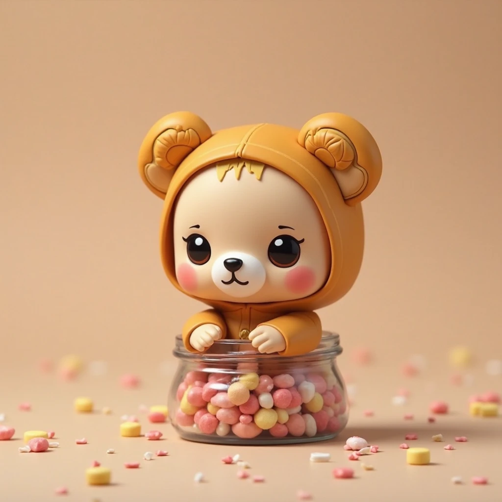  The world's smallest chihuahua baby in a Rilakkuma costume , In a jar of candy  ,  teeth、is definitely adorable and charming, 写真teethとてもリアルです、It accurately captures the subtle characteristics of small chihuahua babies,