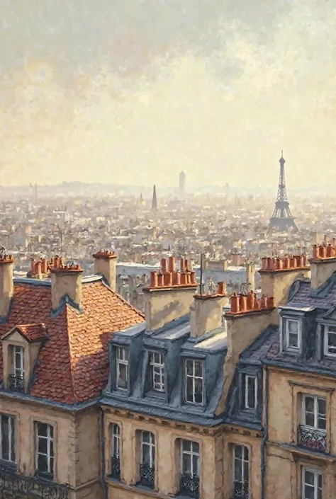 A beautiful composition for a painting near the roofs of Paris without relief 