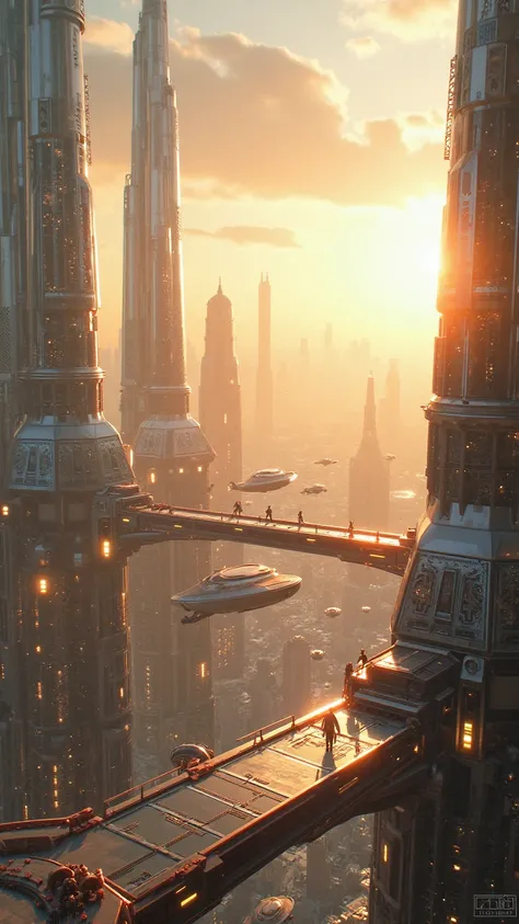 A gigantic futuristic city in sunshine 