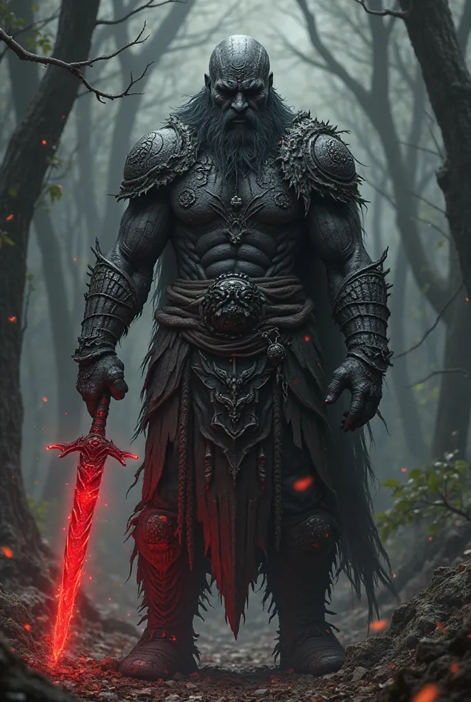 Black wood warrior with red blade