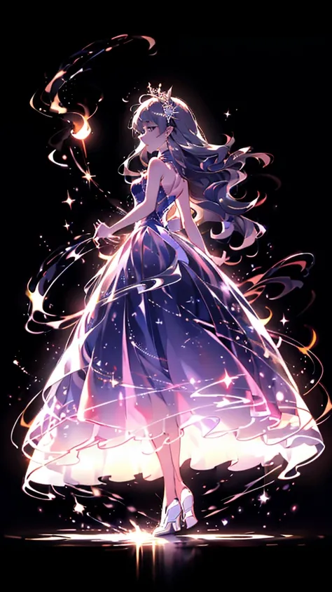 HD Image 、A beautiful girl standing in a colorful nebula Anterior ,Meteor Raid (( Heart Background )), (  smoky eye  ), Wearing an Orange Dress , photos , Perfect Eyes , perfect hands, bend over , Highly Delicate Skin, Wearing a Pink Dress,Dusk Light Destr...