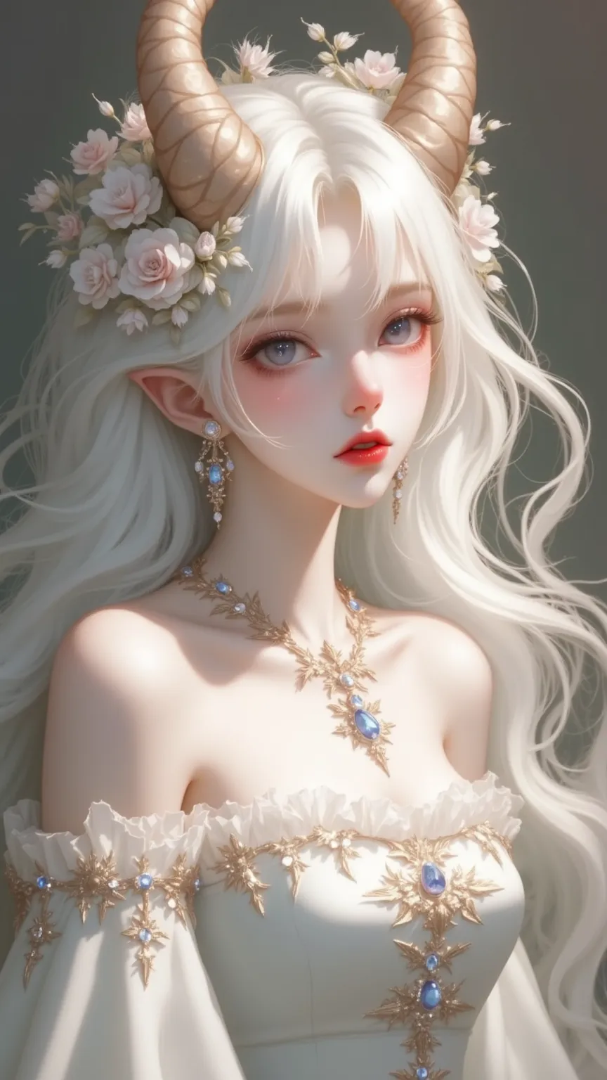 masterpiece, From Demon Girl，Delicate Face Egg， Liu Hai Long Haired ,,  Devil's Corner , Chest, White Valentine's Day Wedding Flower Dress，Bare shoulders， lens flare ,  Home Watch Video,  Ukiyoshi, 