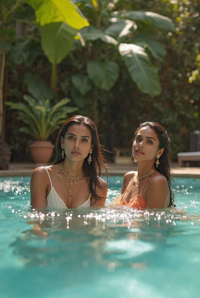 beautiful indian models posing in the swimming pool