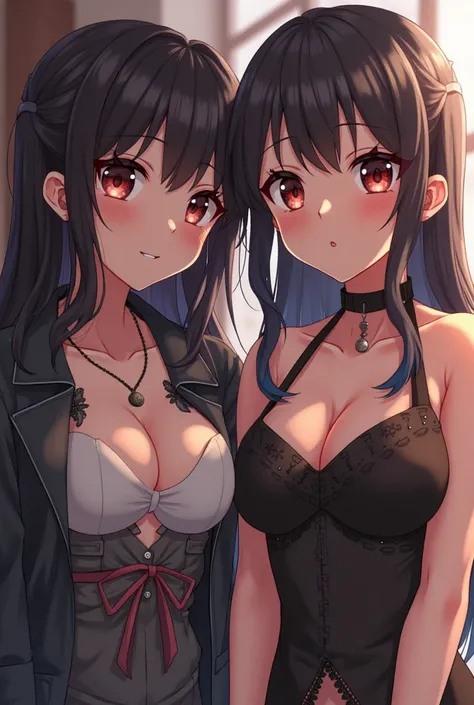 Two goth girls with big breasts in anime.