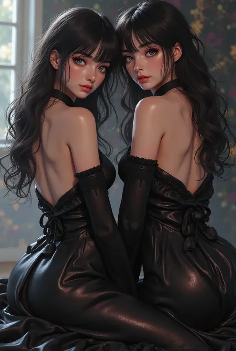 Sexy anime girls wearing black silk（The face is）