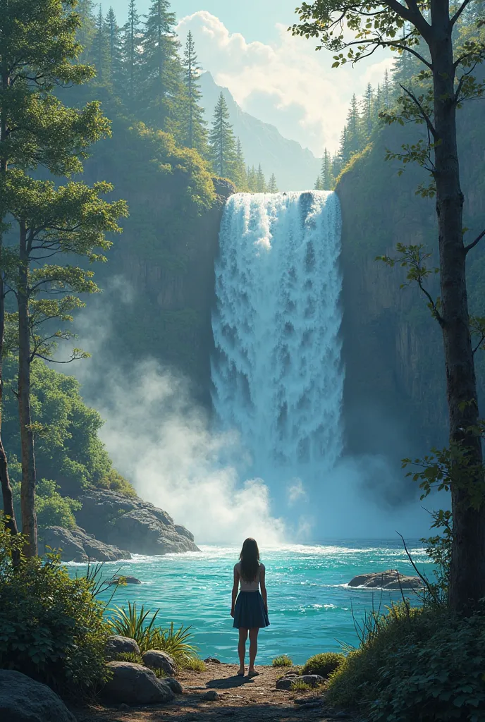 Rain waterfall and ocean with a person seeing by
