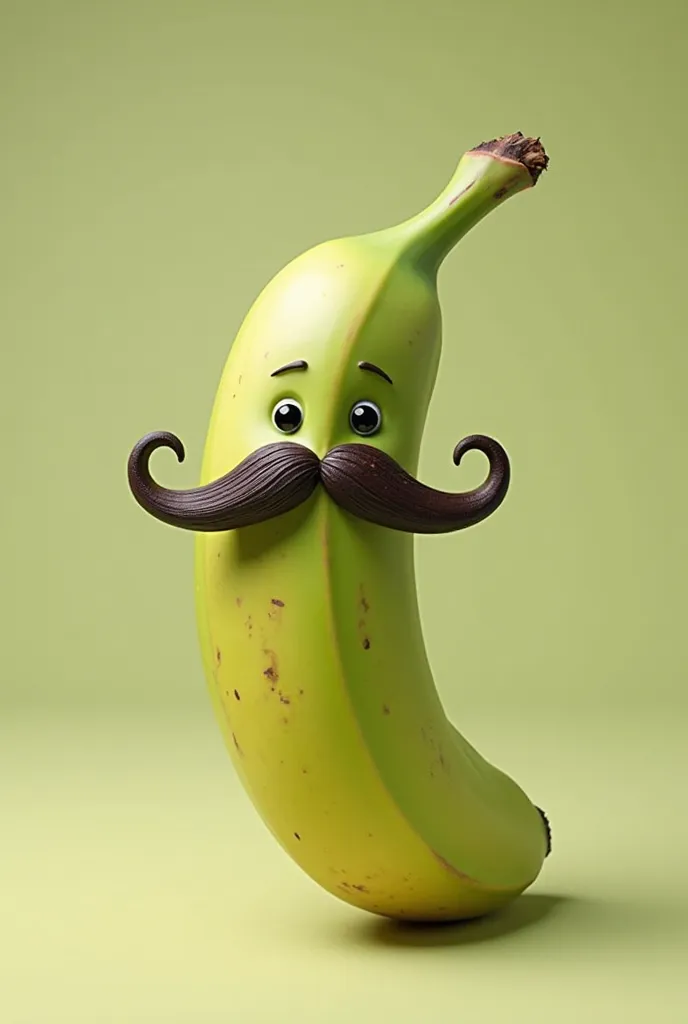 A green banana with a mustache