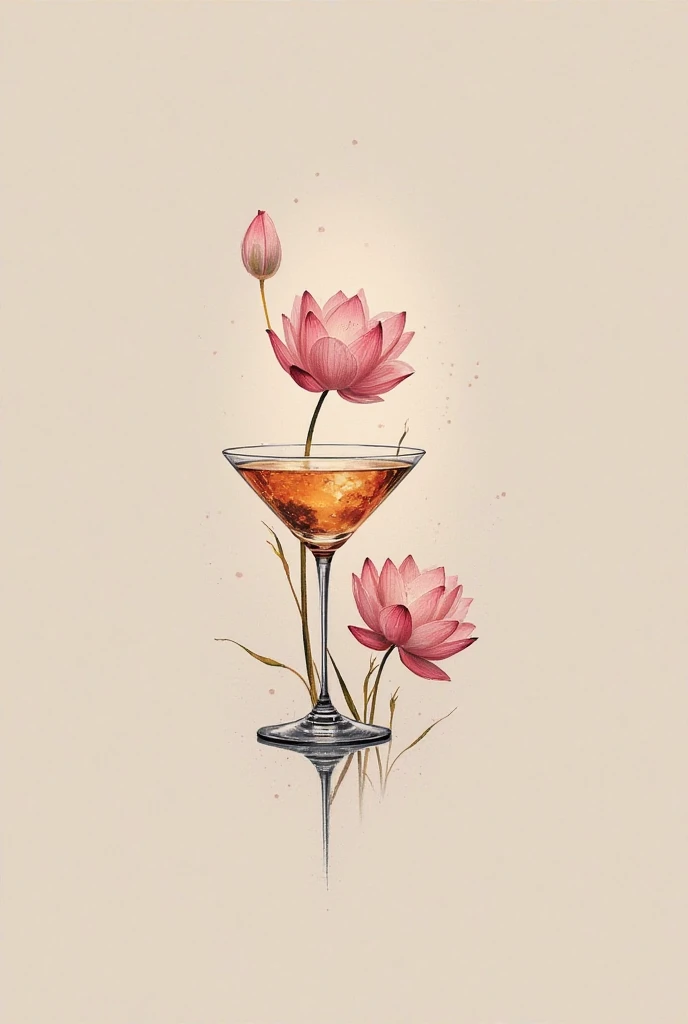 Minimalist tattoo,  class, cocktail et petites fleurs de lotus en haut et en bas 