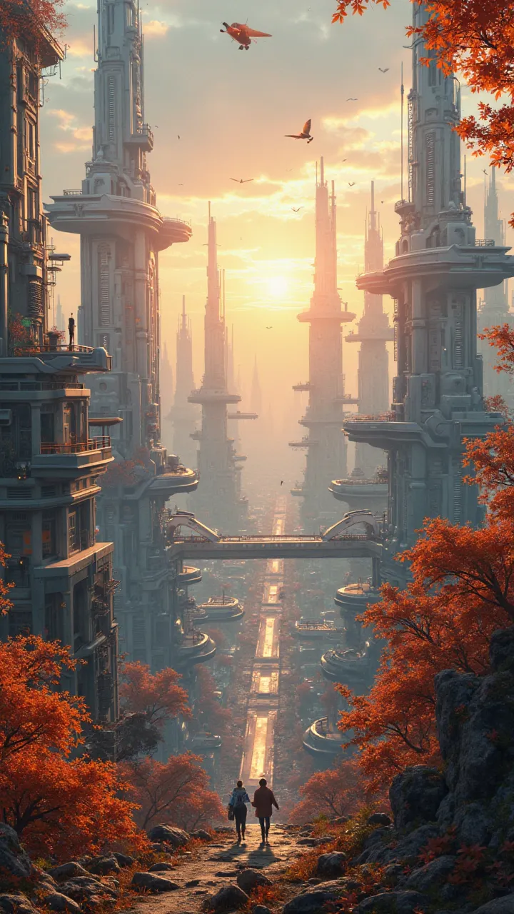 A gigantic futuristic city autumn 