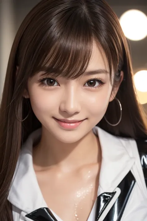   18 year old Japanese girl staring at camera and smiling    ,    lesbians, Perfect dynamic composition of a beautiful and   beautiful woman ,     latex cheerleader uniform 、、 made of shiny vinyl material   , Quite thin,     best quality   , In 8K, ​master...