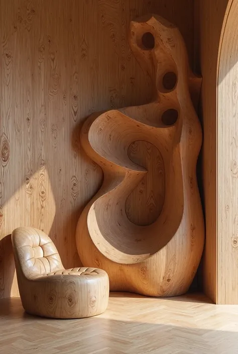 Mur  en panneau en bois sculpté en forme organique 