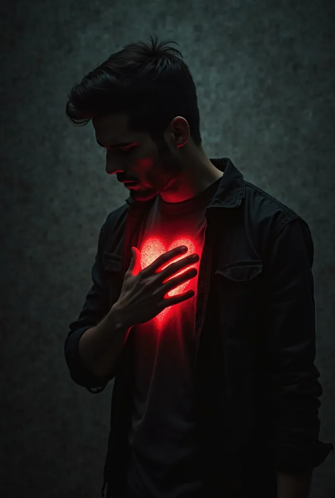 A song cover where you can see the outline of a man from the side who holds his hand in front of his chest and symbolizes heartbreak. The chest should shimmer red where the heart sits