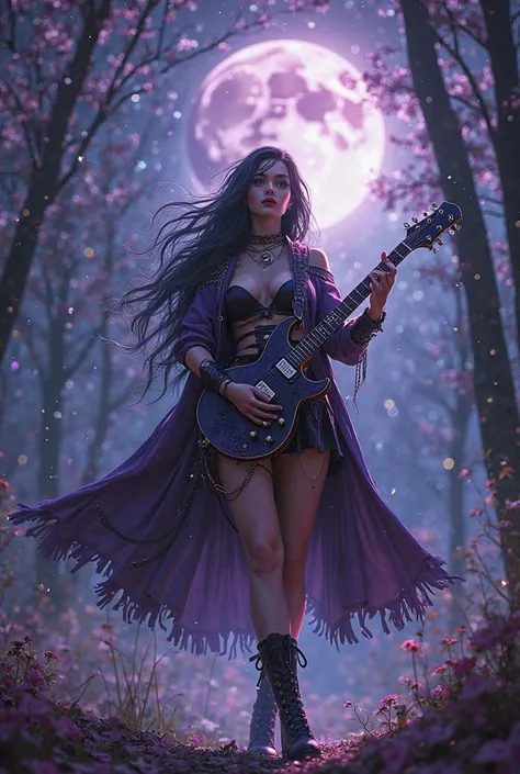 Galaxy nebulas purple stars starry nebula_sky full moon epic night hyper Gorgeous Masterpiece ultra UnrealEngine5 deep path equirectangular_360 MusicHall Beholder❤ Goddess play guitar (😘👩🎀👗guitar) forest global luminescence saturate volumetric Cinematic_Mo...