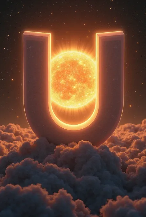 A letter U with a sun back in space

