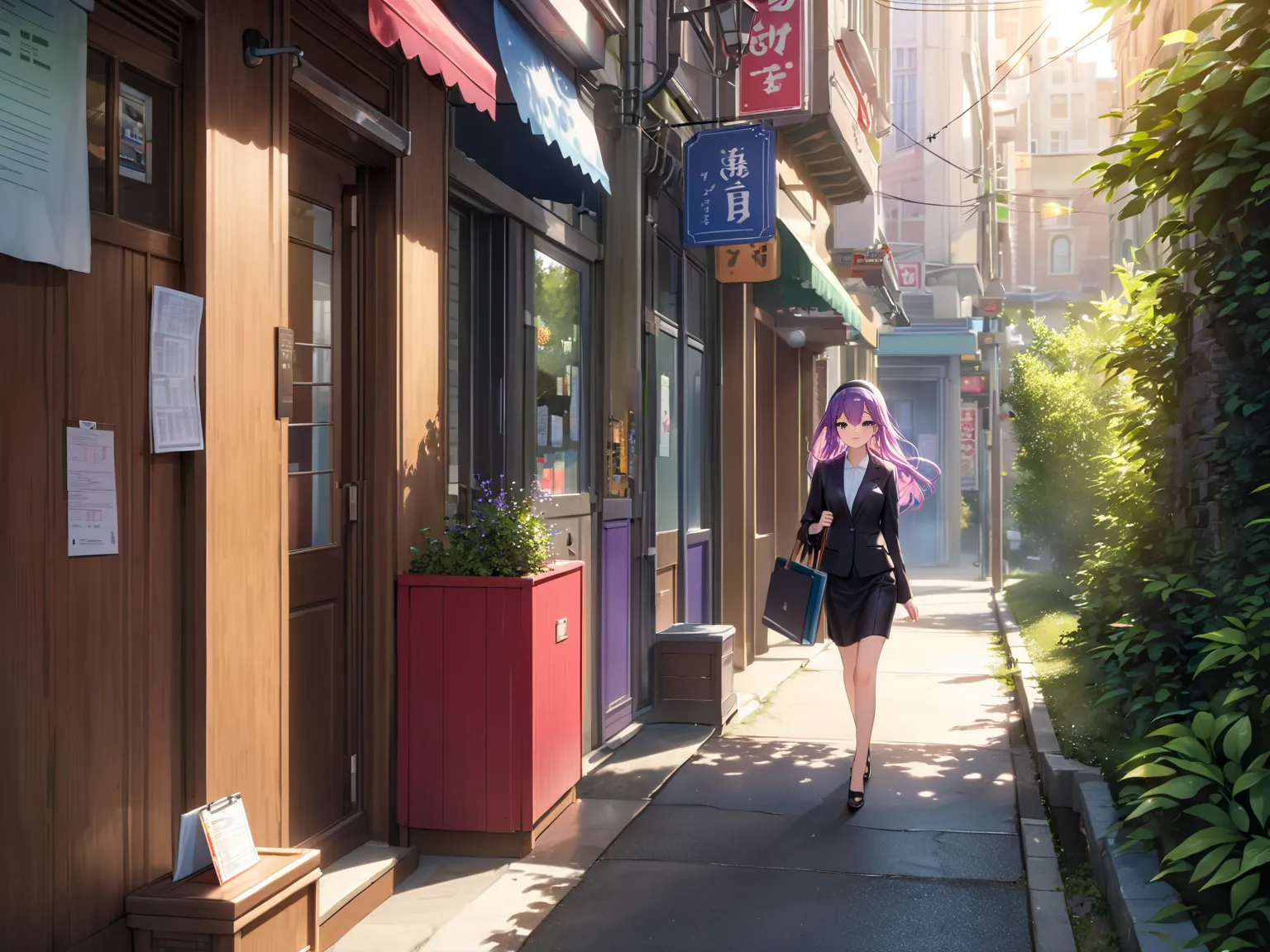 Shizuku Shino ( Shino Shizuku)
1 girl,full body,Panorama
A graceful young woman with long straight hair and windows peak hair, 
violet hair, 
Her small eyes lavender
simple hairband 'orchid colored
lipstick Magenta
slender facehigh nosecurvy figure (153cm)...