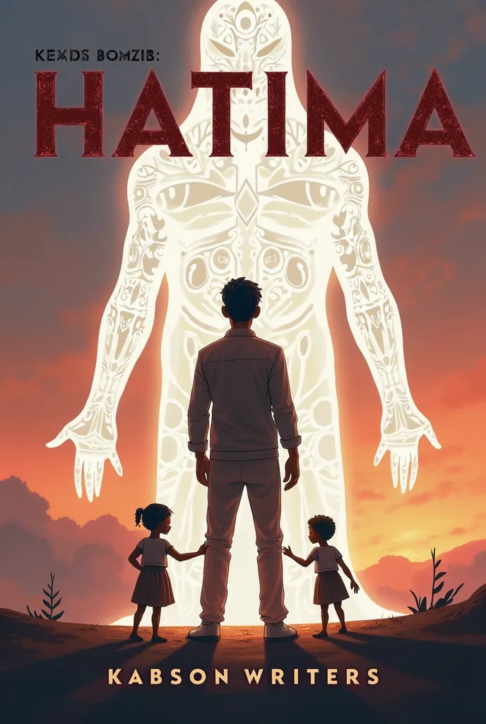 Here’s the translated and refined version of your description as a detailed English prompt for creating the book cover artwork:

---

**Prompt for Book Cover Artwork: "HATIMA"**

1. **Book Title**: The title "HATIMA" should be written in bold, striking let...