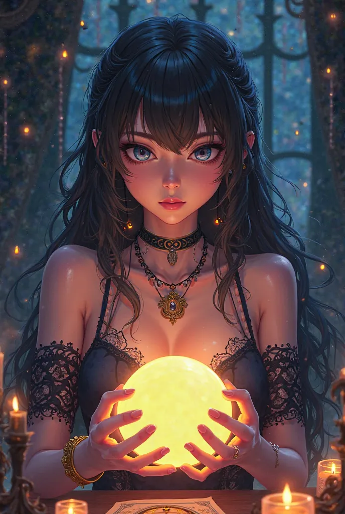 Sexy and mysterious female fortune teller character anime style