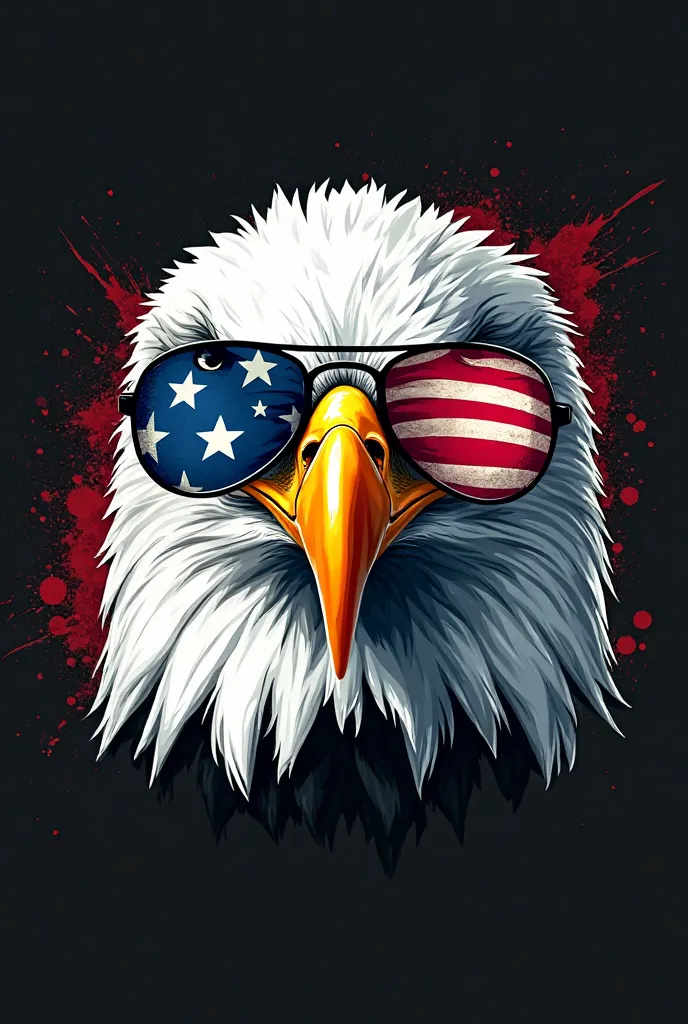 Product Description:

This black T-shirt features a bold and patriotic graphic of a bald eagle wearing aviator sunglasses. The eagle’s face is highly detailed, with a fierce expression, a sharp golden-orange beak, and realistic white feathers. The sunglass...