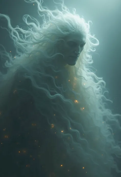 A mysterious, amorphous soul, appearing as a flowing mist with shifting, spectral tendrils. It has no definite shape but moves like a slow, rolling fog, pulsing with inner light. The edges dissolve into nothingness, making it seem like a part of the air it...