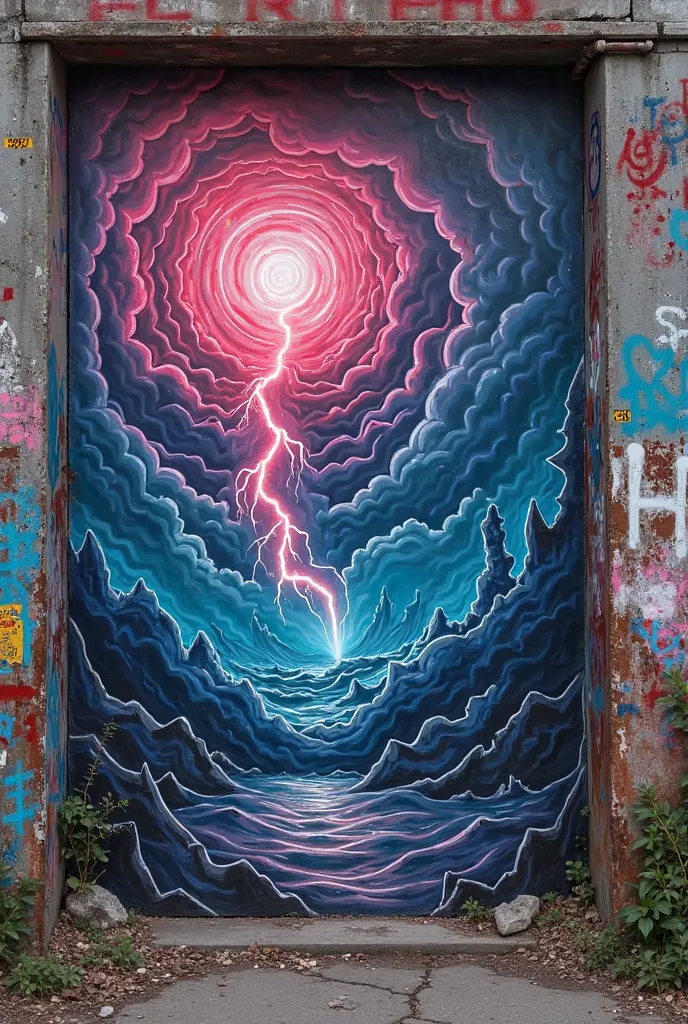 Graffiti painting that says evil storm in 