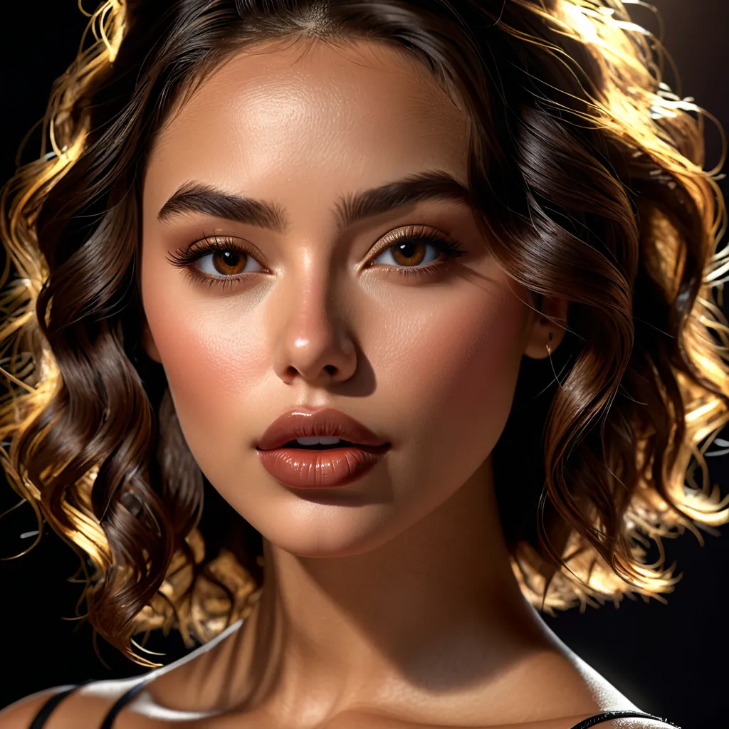 ((RAW Photo), absurd, (absurdresolution)), masterpiece, best quality, (Extremely detailed 8k unity CG wallpaper), (best illustration), (best shadow), Realistic lighting, beautiful detailed glow, create a unique beauty with large lips, high cheekbones, wavy...