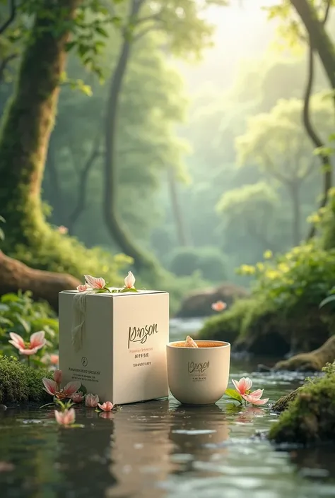 Banner for advertising with a background of nature and tea packaging with the name “ProSon Soothing Tea”