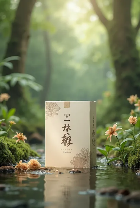 Banner for advertising with a background of nature and tea packaging with the name “ProSon Soothing Tea”