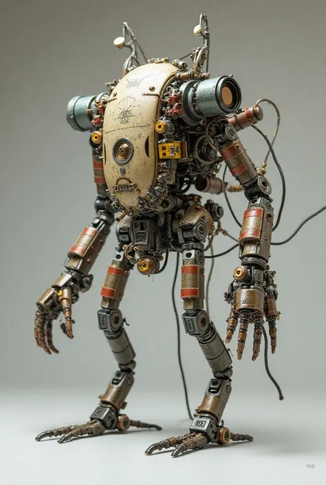 funky, recycled robot tick made of old phone parts, clicking with sustainability vibes. 3d render with I max 