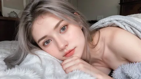 1 Girl, Beautiful, Baby Face, 20 Years Old, White Skin, , , Skinny, bare shoulder ,  ,1girl, long messy hair, black eyes, ,  lie down on bed, ((blanket covered her body)), full body, sweaty, absurdres, high res, ultrasharp, 8K, masterpiece, looking at view...