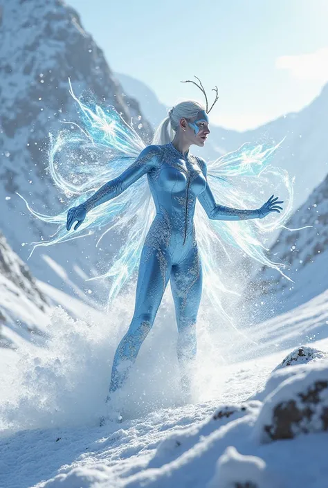 Superhero snow mosquito makes a snow tornado