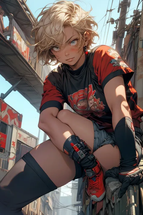 Ultra-realistic CG K ,((Top quality、8K、32k、masterpiece、nffsw:1.3)), (superfine illustration)、(super high resolution), (((adult body))), (((1 girl in))), ((( short bob hairstyle ))), 25 year old cyberpunk gladiator with perfect body, Shoulder pads with meta...