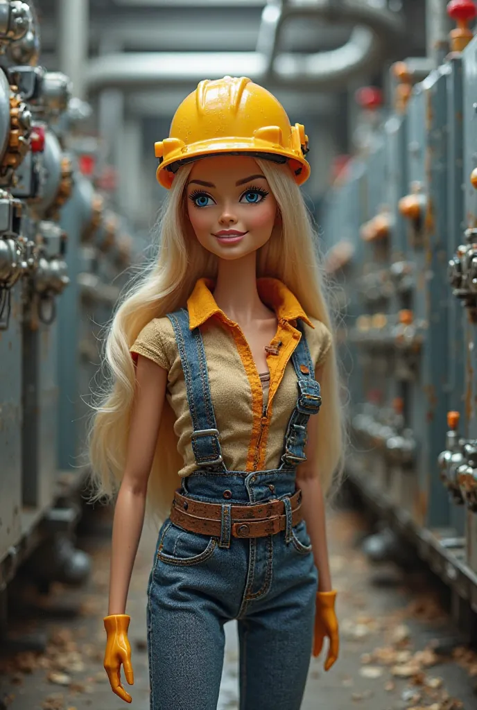 Create photos for me, Of a Barbie currently working at an electrical substation, And that you are wearing a helmet