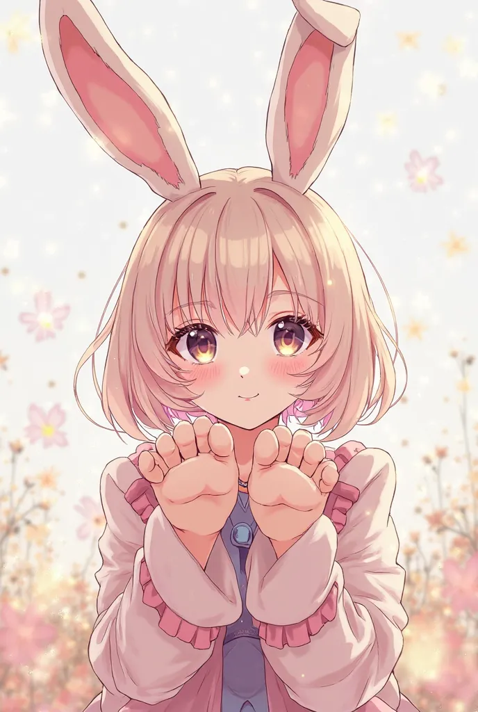 Anime photo bunny girlbrings her feet towards the screen