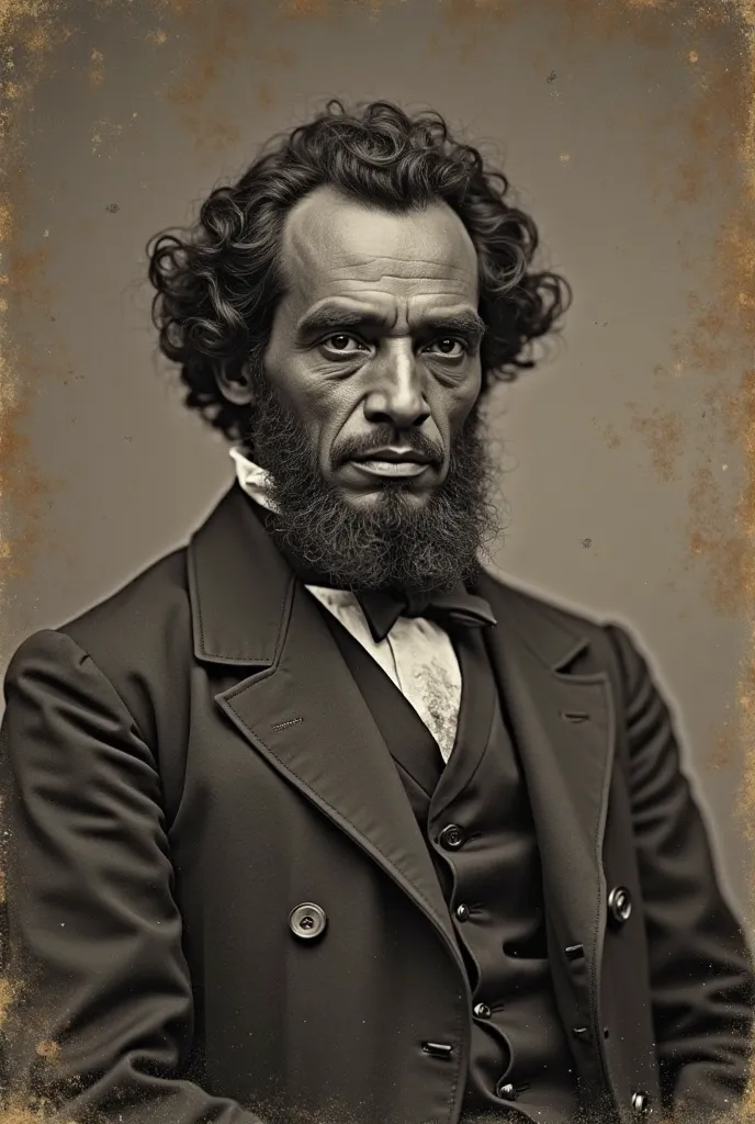 United States of America, Texas, in 1800. 2. photo studio, in 1800. 3. a historian, ugly, with a strange face, black, in 1800. 4. at noon. 5. Antique black and white portrait, 1800. 6. Yellowed edges, grain and scratches. generates an image for me. 7. Hype...