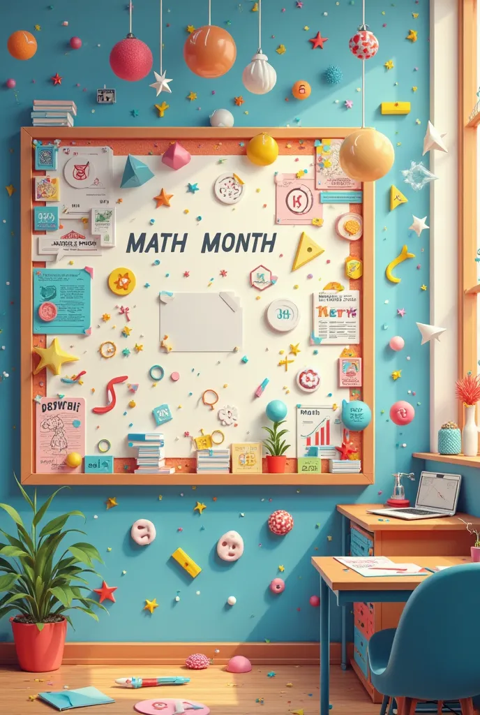 digital bulletin board filled with items, good design about math month