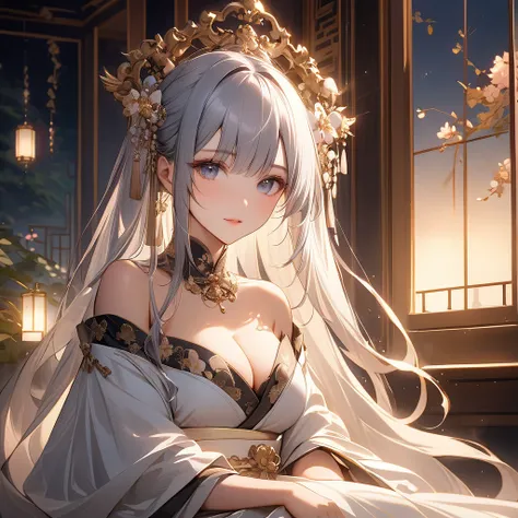 Beautiful Japanese-style background, gorgeous, look at cleavage, Baroque, 