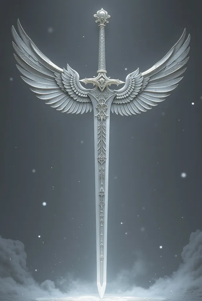 Silver highly detailed Fallen Angel Longsword with Wings PNG No background render