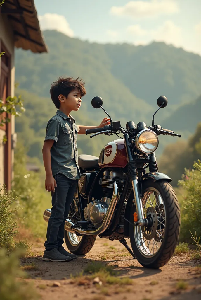 A young boy see beside a Royal enfield continental Gt650 