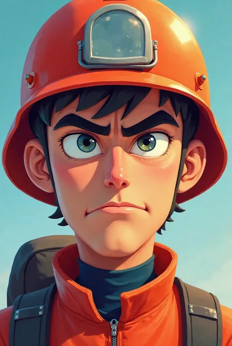 Rescuer full head portrait with color and cartoonish with serious face 