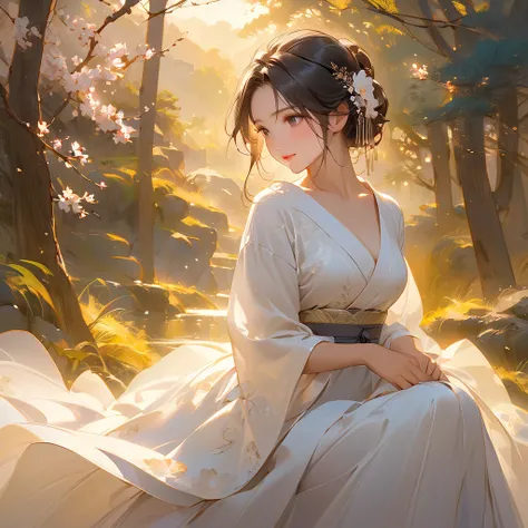 Beautiful Japanese-style background, gorgeous, look at cleavage, Romanticism , 