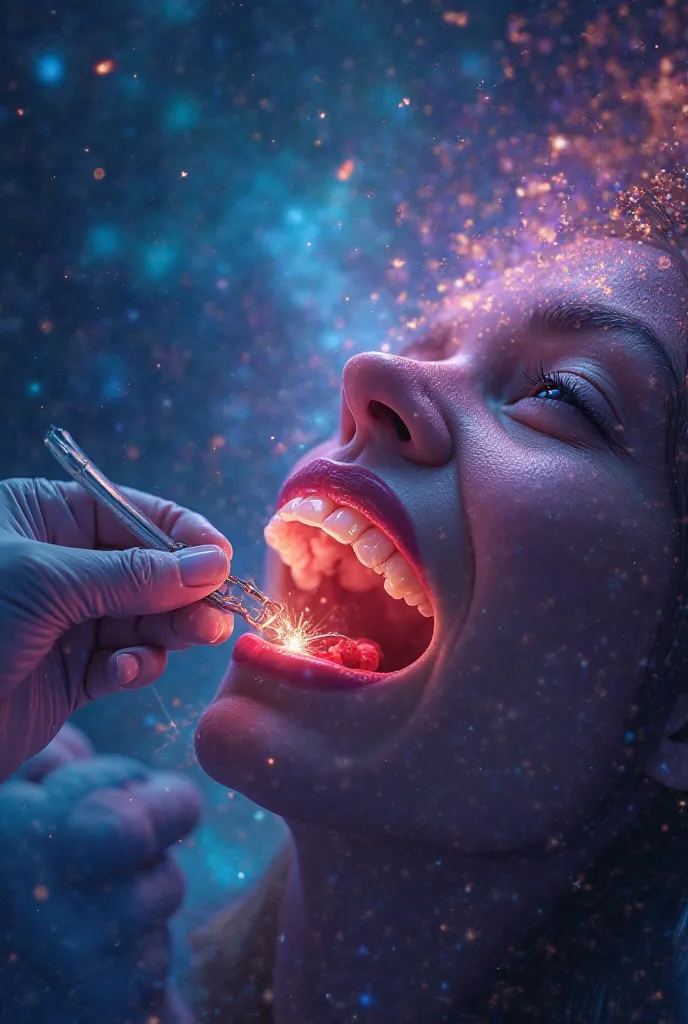 dental curettage in bright & stars background