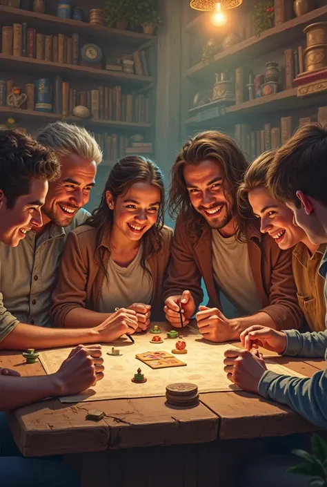 Bande de copains et jeux autour d'une table 