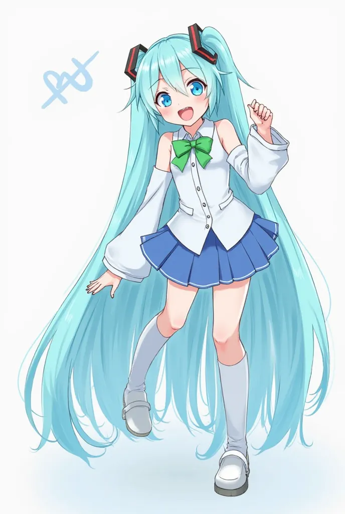 aqua \( konosuba \), long hair,  blue eyes,  totally naked hair ornament , Very long hair, blue hair, hair rings,  single hair ring ,  hair bands,
skirt, shirt,  tall socks,  bare shoulders , loose sleeves,  tall socks brancas, skirt azul, shirt azul, gree...