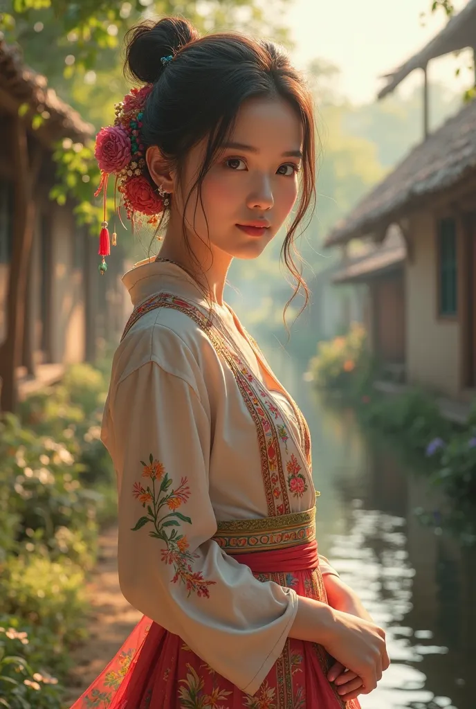 Is it possible to change the shape of a charming village woman wearing an old Vietnamese bib