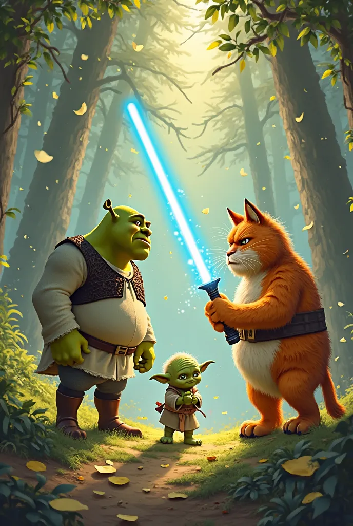 Shrek and Donkey fight Master Yoda and Garfield with onion juice