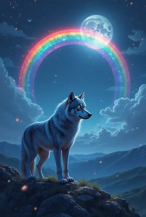 The rainbow, the white moon, and the wolf