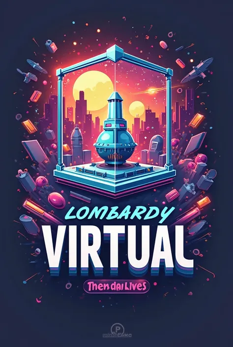 create a logo for a blog called 'Lombardy Virtual Virtual' use the idea of ​​a showcase that contains interesting news, be creative and with engaging colors